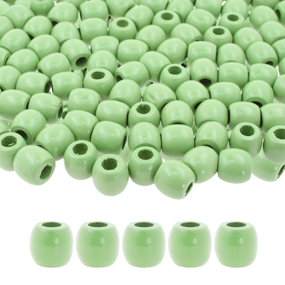 4404 200 Moss Green Large Hole Barrel Wooden Beads for Crafts Macrame DIY